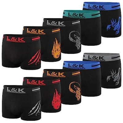 Image de L&amp;K Lot de 10 Boxers pour Hommes rétro sous vêtements en Microfibre Caleçon Sport Différents Motifs Noir 1213 BL M/L