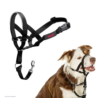 Image de Licol HALTI, taille 2, Noir, pour que votre chien arrête de tirer sur sa laisse, Facile à enfiler, Partie entièrement matelassée le museau, Colliers anti traction chiens moyenne
