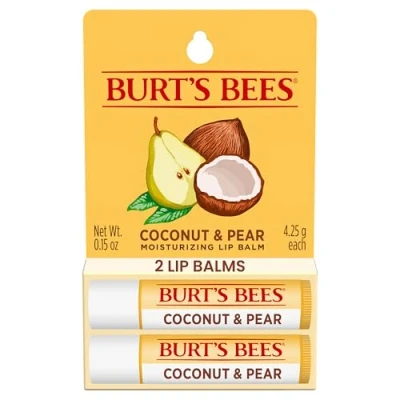Image de Burt&#039;s Bees Lot de 2 baumes à lèvres hydratants la noix coco et poire pour unisexe x 0,15 oz baume