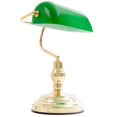 Image de Globo lampe de table banquier laiton verre Vert, interrupteur 1 x 60 W, E27, H :36 cm, P : 25 cm 2491