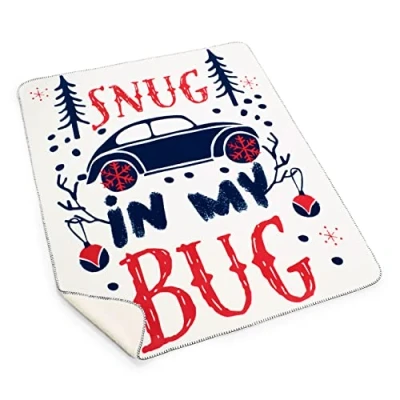 Image de Volkswagen 1H4084503 Couverture Douillette avec Motif VW Beetle Snug in My Bug de Voyage en Micropolaire Moelleuse Bleu crème, Rouge 150 x 130 cm