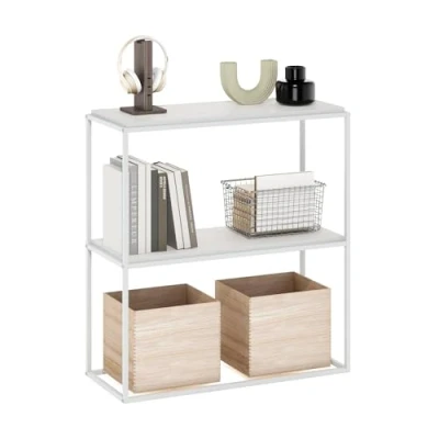 Image de Furinno Moretti Étagère Empilable Style de Vie Moderne, 2 Niveaux, Large, Blanc Uni/Blanc