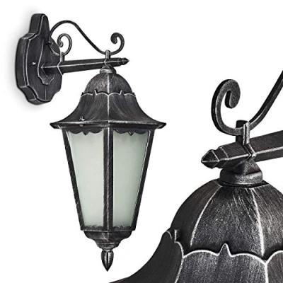 Image de hofstein applique murale extérieure Lignac, vintage descendante en fonte d&#039;aluminium noir/argenté et verres dépolis pour une ampoule E27, ampoule(s) non incluse(s), IP44