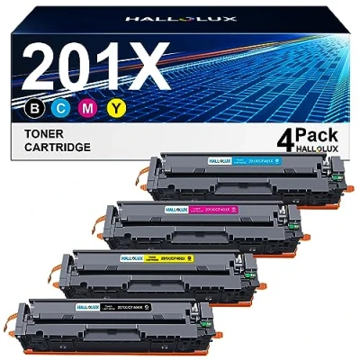 Image de HALLOLUX 201X 201A Cartouches de Toner Compatible pour HP CF400X CF401X CF402X CF403X MFP M277dw M252dw M277n M252n M274n M277c6 M277 M252 ( Noir Cyan Magenta Jaune, 4 Pack)