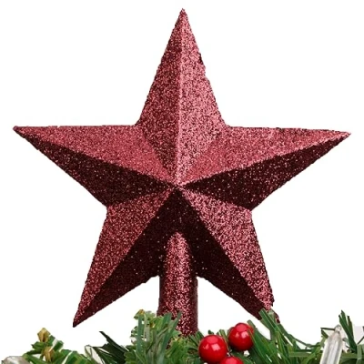Image de Christmas Concepts® 20cm Glitter Tree Top Décoration Étoile Topper de Sapin Noël (Rouge Rioja)