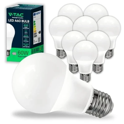 Image de V TAC 10x Ampoules LED culot E27 8,5W (équivalent 60W) A60 806 Lumen 3000K Blanc Chaud Ouverture du faisceau lumineux 200 Efficacité Maximale et Économie d&#039;Énergie