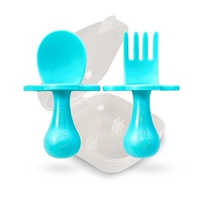 Image de Grabease Ustensiles pour tout petits Cuillères et fourchettes Couverts bébé Fourchette petits, sans BPA phtalate petit, 1 ensemble, bleu sarcelle