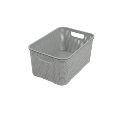 Image de BranQ Home essential Panier universel multifonction aspect rotin, taille S 7 l, plastique PP sans BPA, gris clair, 28,5 x 19,5 12,9 cm