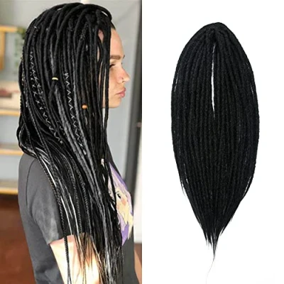 Image de 20 Pouces 10 Brins/Paquet Extensions de Dreadlocks Synthétiques Minces 0,6 cm Cheveux Tressés au Crochet Dreads Douces à Double Extrémité Style Hippie Reggae Hip Hop, Noir