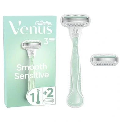 Image de Gillette Venus Rasoir Pour Femmes Pro Smooth Sensitive Peaux Sensibles, Manche Réutilisable Et 2 Cartouches De Recharge A 5 Lames, Bande Lubrifiante Avec Une Touche D’Aloe Vera, Rasage Doux