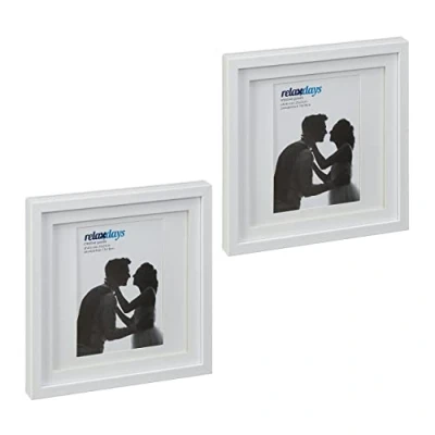 Image de Relaxdays Ensemble de 2 cadres photo, 25 x cm, carrés, cadre photo à suspendre ou poser, passe partout, blanc