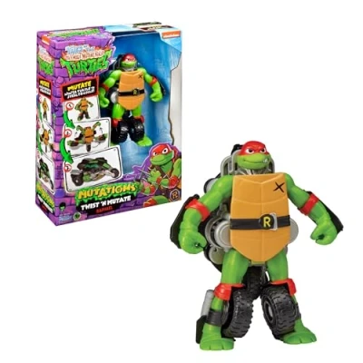 Image de Tortues Ninja Figurine d&#039;action Transformable en véhicule, transforme Raph Moto à 2 Roues, poupées Collectionner, Figurines articulées, célèbre (TU845100)