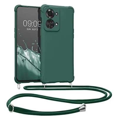 Image de kwmobile Coque Collier Compatible avec OnePlus Nord 2T 5G Housse en Silicone Vert foncé