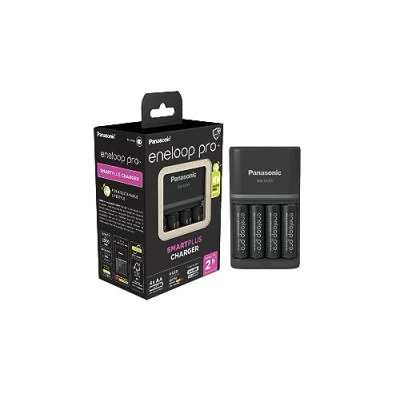 Image de eneloop Pro SmartPlus Chargeur, pour 1 4 Piles Rechargeables AA/AAA, 2h de Temps Charge, 10 Fonctions sécurité, AA (2500 mAh) incluses