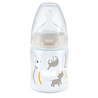Image de NUK First Choice+ Biberon, pour bébé de 0 à 6 mois, affichage la température, 150 ml, valve anti colique, sans BPA, tétine en silicone, safari (neutre)