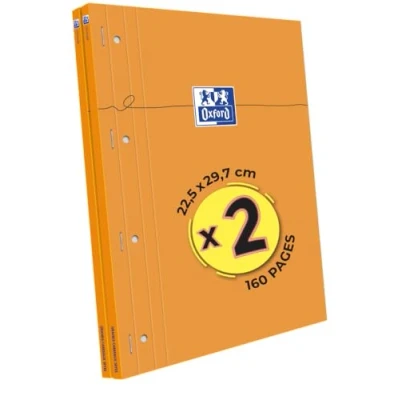 Image de Oxford Lot de 2 Bloc notes Perforées Orange A4+ Grands Carreaux Seyès 80 Feuilles Agrafées Côté Couverture Carte Enduite
