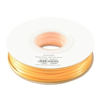 Image de Vaessen Creative Ruban Satin Jaune Doré 100 m x 3 mm Bolduc Biais de Couture pour Cadeau, Emballage, Bouquet Mariage, Cheveux et Ballon
