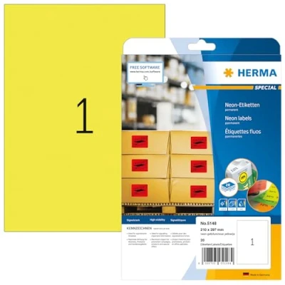 Image de Herma 5148 Étiquettes 210 x 297 A4 LaserCopy 20 pièces Jaune fluo