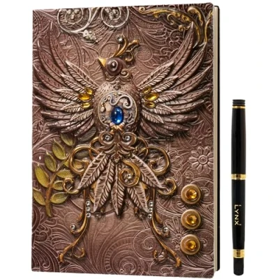 Image de LYNX Carnet de Notes/Journal DND, Notebook Unique 200 Pages avec Phoenix en Rose 3D Relief sur Faux Cuir pour Donjons et Dragons/Dungeons &amp; Dragons/D&amp;D. Cadeau Accessoires JdR MJ