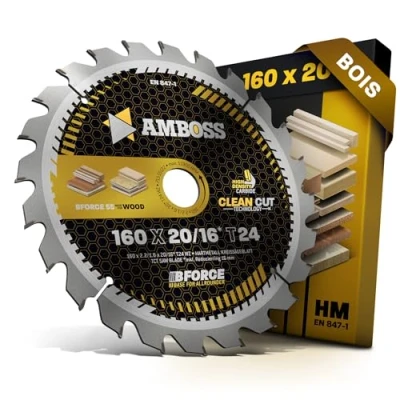 Image de AMBOSS WERKZEUGE® Lame de scie circulaire HM, 160 x 20/16 mm, 16 Z24, à dents alternées, pour le bois Allround, avec bague réduction, compatible Festool HKC 55 EB, TS R, TSC