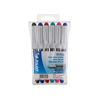 Image de PILOT 6 Stylos Plume V Pen Effaçables Noir/Bleu/Rouge/Vert/Rose/Violet Pointe Moyenne