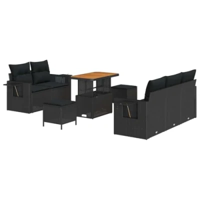 Image de VidaXL Ensemble de canapé jardin 8 pièces avec coussins en rotin poly noir acacia 3363639