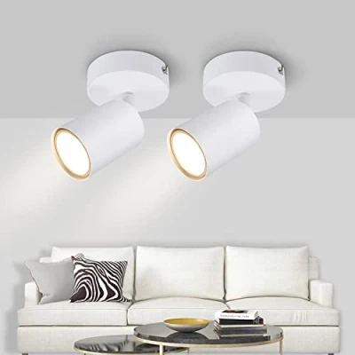Image de Kambo 2 x Plafonnier Spot Orientable et Pivotant, Plafonnier/Applique Murale GU10 Douilles, de Plafond Blanc Moderne Lumières Max 50W pour Salon Couloir Cuisine, Ampoules non Fournies