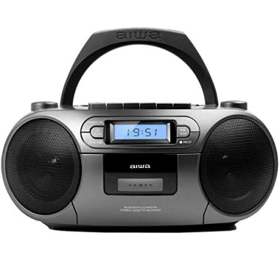 Image de Aiwa BBTC 550BK Radio Cassette Portable avec CD, Bluetooth et USB, enregistreur de Cassettes Coloris : Gris métallisé.
