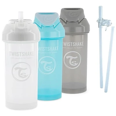 Image de Twistshake Ensemble de Tasses à bec pour Bébé 4 Pièces 3 Gobelets Avec Paille 2 Pailles 1 Jint étanche Gobelet Biberons étanches 6+ mois Gris Bleu