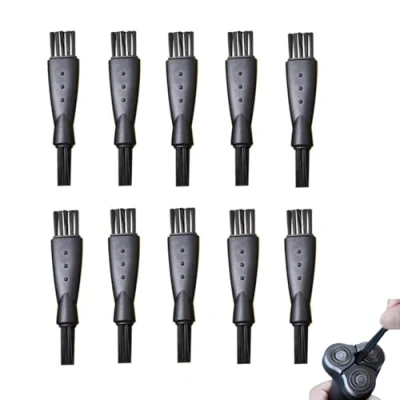 Image de Blaireau de Rasage, 10 Pcs Brosses Nettoyage Rasoir Remplacement Ensemble Nettoyeur Brosse Double Face Poils en Nylon PP Poignée pour Homme Noir