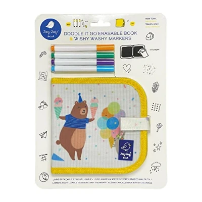 Image de Jaq Bird 1108076 Mini livre de coloriage à la craie effaçable avec 4 stylos Wishy Washy Washy, pour enfants partir 3 ans, planche dessin réutilisable maison et les déplacements