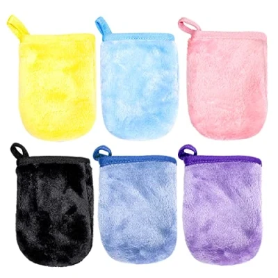 Image de PFLYPF 6 pièces de Gants démaquillants en Flanelle, Couvre Doigts nettoyants, Serviettes réutilisables, Douche à Boucles, Lavage Doux (9 * 13cm)