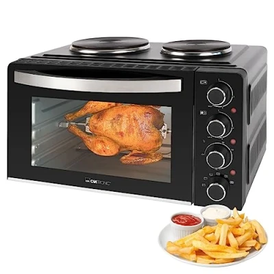 Image de Clatronic® mini four avec plaques de cuisson et broche tournante rôtissage simultanés à convection 28 litres, chaleur supérieure/inferieure 100 230C KK 3786