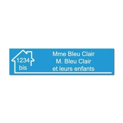 Image de Plaque gravée pour nom et numéro boîte aux lettres autocollante 10x2,5cm personnalisée 1 à 3 lignes Bleu Clair