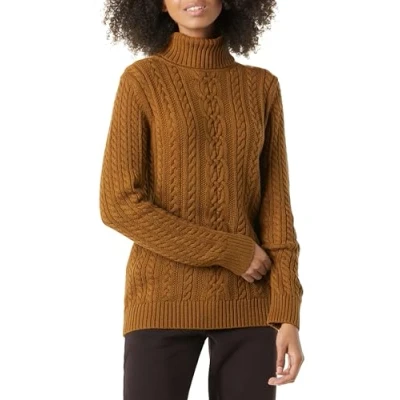 Image de Amazon Essentials Pull Col Roulé En Maille Torsadée Style Irlandais (Grandes Tailles Disponibles) Femme, Brun Châtaigne Foncé Chiné, 6XL Grande taille