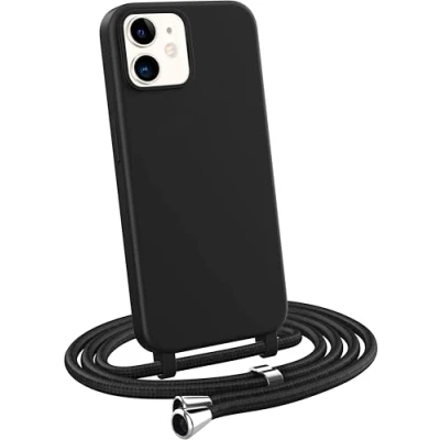 Image de MyGadget Coque Cordon pour iPhone 11 Cover Bumper Silicone Mat Uni avec Collier Case Tour de Cou Protection Anti Choc Skin &amp; Lanière Noir