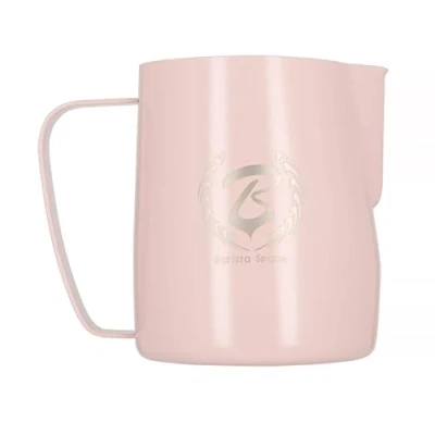 Image de Barista Space Pot à lait en argent poli, idéal pour le latte art, avec bec verseur précis, léger et pratique, recommandé par les champions du monde. silver Pink 600ml