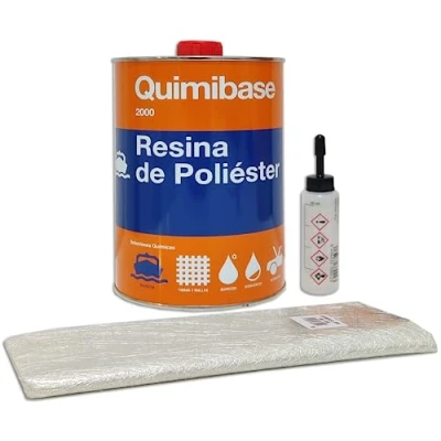 Image de QUIMIBASE Résine polyester + catalyseur 1 kg couverture fibre de verre mat 300 m2