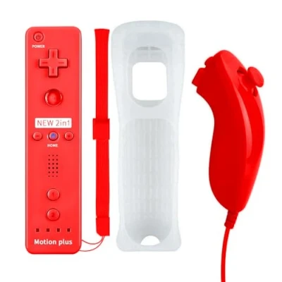 Image de QUMOX Télécommande Nunchuck avec Motion Plus Compatible la Console et Fonction de Choc pour Wii/Wii U(Rouge)