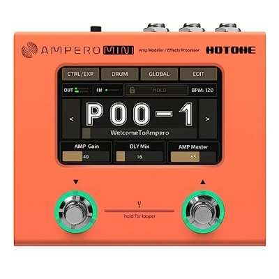 Image de Hotone Guitare basse Processeur Multi effets Écran tactile Modélisation Amp IR Cabinets Simulation Langue Stéréo OTG Interface audio USB Ampero Mini (Orange)