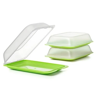 Image de TATAY Ensemble de 3 Boîtes a Charcuterie Fresh MAXI, Sans BPA, Réutilisable, Empilable, Passe au Lave vaisselle et Micro ondes, Couleur Lima. Dimension 17 x 6,2 25,2 cm
