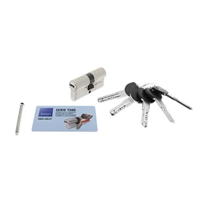 Image de Tesa Assa Abloy, TX853035N, Cylindre de Haute sécurité, TX80, Double Embrayage, Came Longue, clé clé, nickelé, 30 x 35 mm