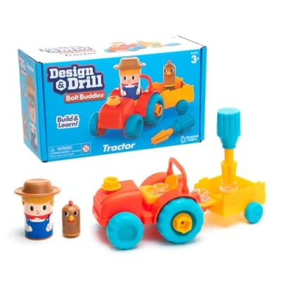 Image de Learning Resources tracteur Bolt Buddies Design &amp; Drill, jeu avec un et une figurine de fermier, jouet à démonter perceuse 13 pièces,cadeau pour enfants 3, 4, 5 ans plus
