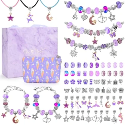 Image de Sarsumir Kit Fabrication Bracelet Fille, Bijoux avec Bracelets et Colliers Réglables, Creation 4 12 Ans, Violet
