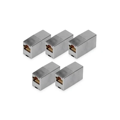 Image de DIGITUS DN 93901 Coupleur RJ45 Cat 5e 5 pièces câble LAN Rallonge Connecteur de réseau Cat5e Compatible PoE modulaire Pour Switch, DSL, modem, routeur, PC Argent