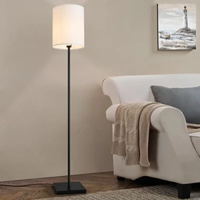 Image de lux.pro Lampadaire Style Intemporel Lampe sur Pied Élégante Luminaire Design pour Salon Chambre Bureau E27 Métal Polyester Hauteur 158 cm Noir Blanc