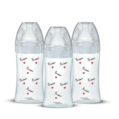 Image de DODIE Lot de 3 Biberons anti colique, Mathilde Cabanas, Tetine Plate, 270mL