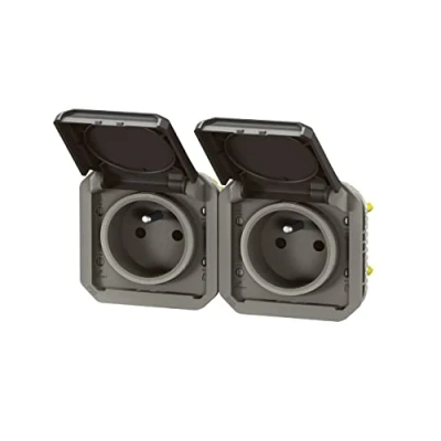 Image de prise de courant 2 x 2p+t horizontale anthracite composable legrand plexo 069842l