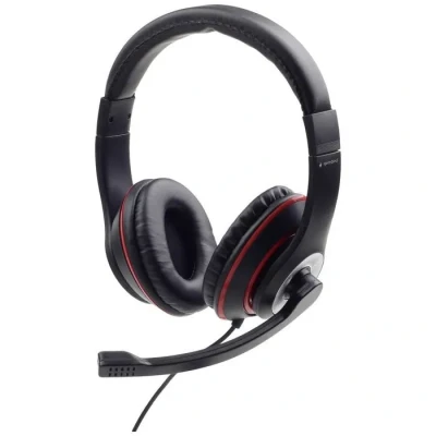 Image de Gembird micro casque supra auriculaire filaire noir, rouge volume réglable,