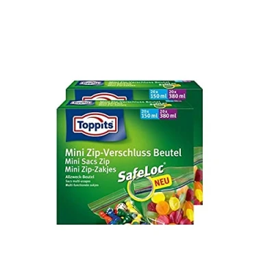Image de Toppits Lot de 2 mini sacs multi usages zippés Avec fermeture SafeLoc 20 x 150 ml et 380
